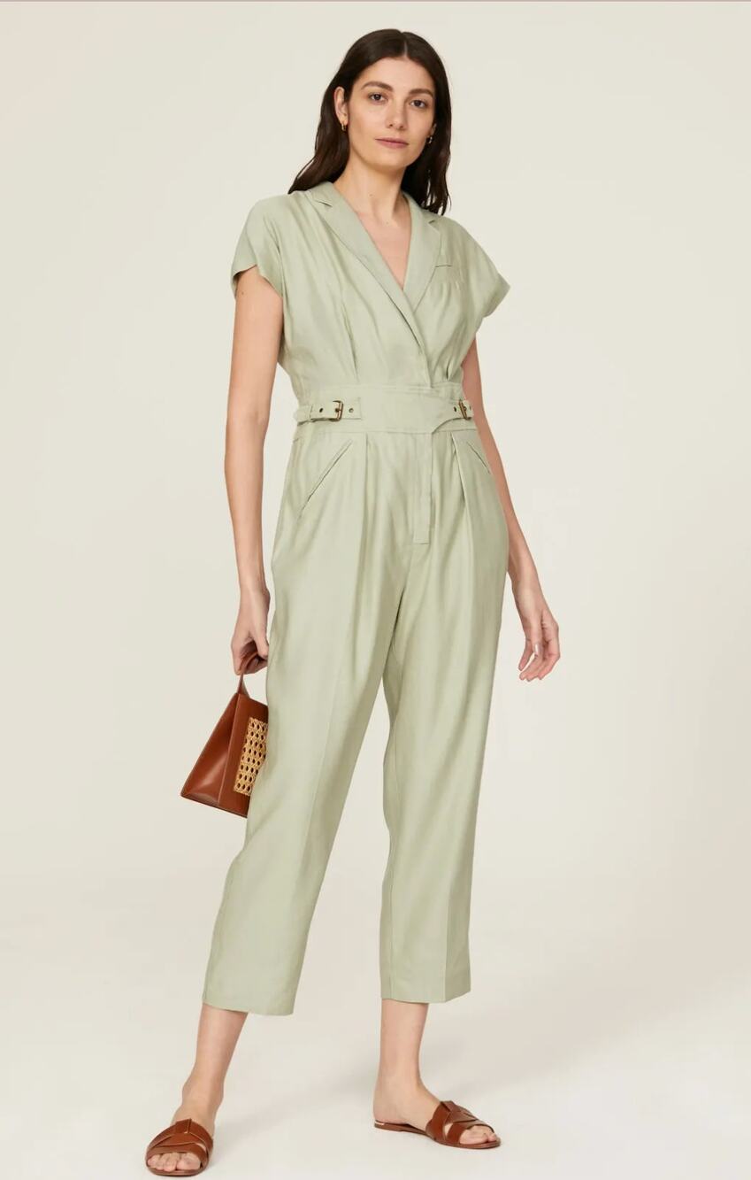 Lauren Ralph Lauren Yazetie Jumpsuit Womens 2 Green Crop Utility Linen Blend